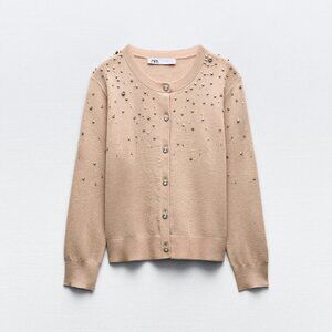 ZARA NWT BEADED RHINESTONE KNIT CARDIGAN